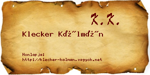 Klecker Kálmán névjegykártya